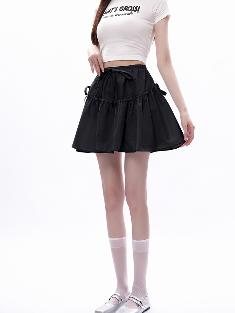 A-line hollow sweet skirt bow slim short skirt