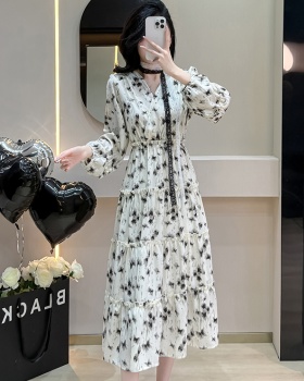 Temperament cake scarves Korean style printing long dress