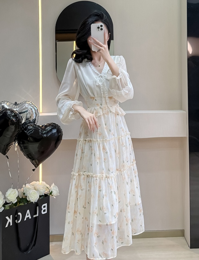 Printing lace spring cake dress for women