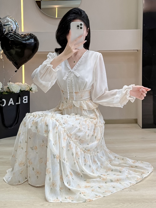 Printing lace spring cake dress for women