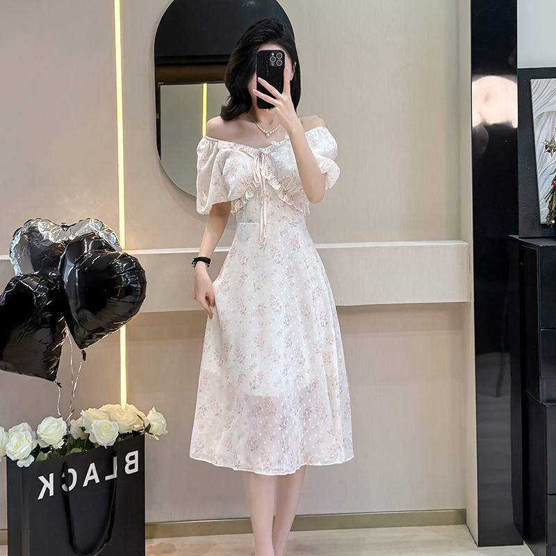 Bud sleeve wear summer printing wood ear dress for women