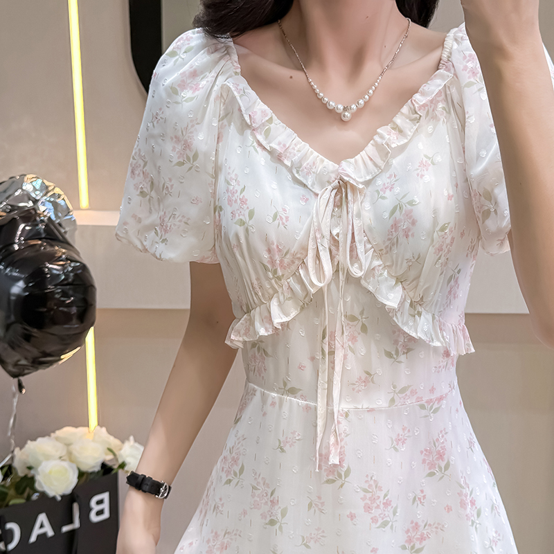 Bud sleeve wear summer printing wood ear dress for women