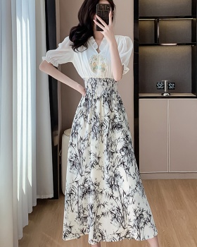 Floral puff sleeve embroidered Chinese style dress