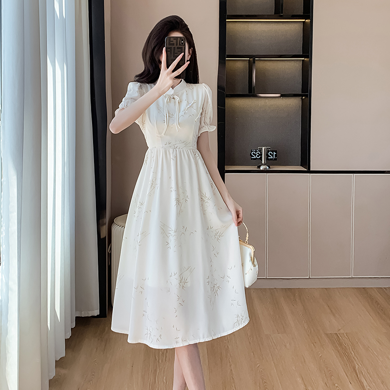 Long slim formal dress high waist printing cheongsam