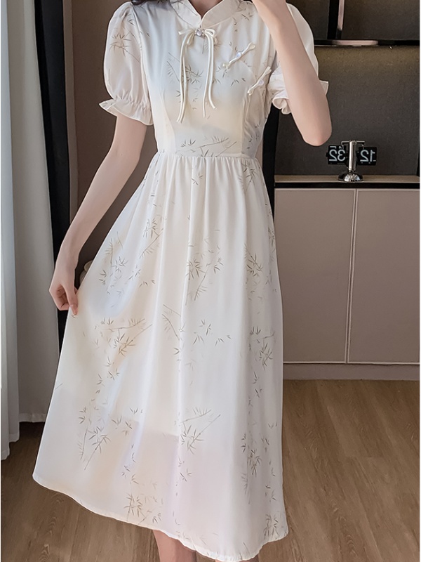 Long slim formal dress high waist printing cheongsam