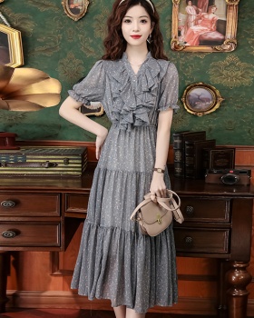 Lotus leaf edges vacation splice slim dress for women