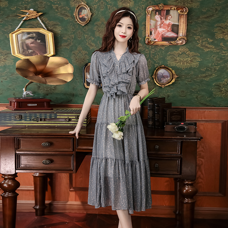 Lotus leaf edges vacation splice slim dress for women