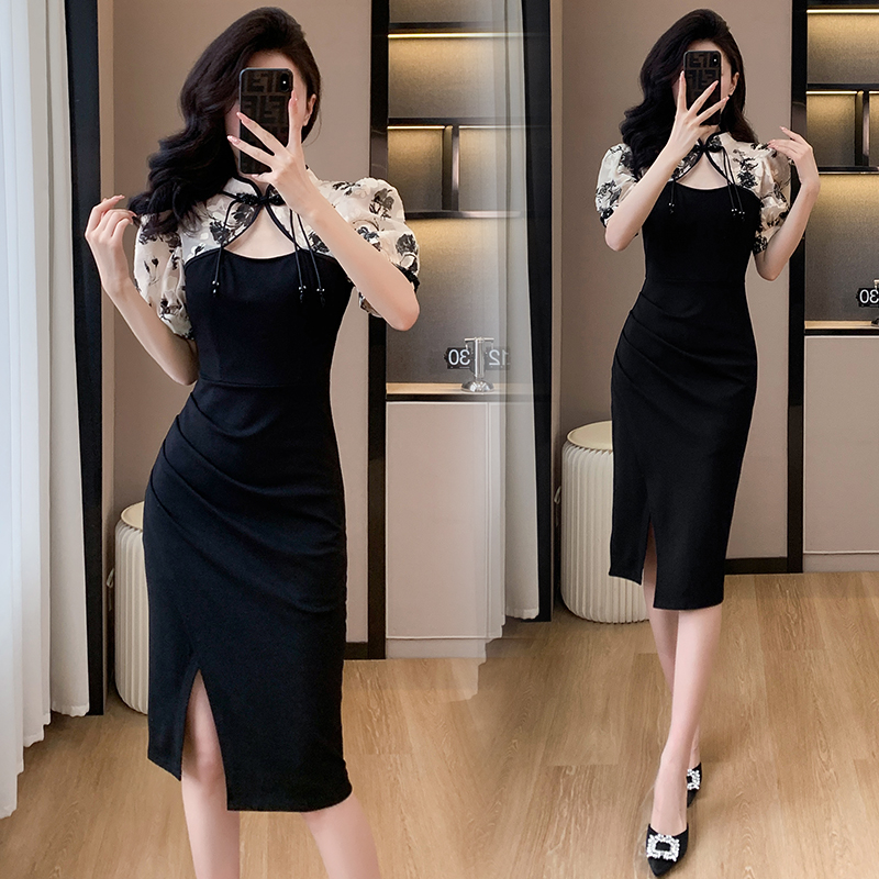 Temperament splice cheongsam rose elegant dress