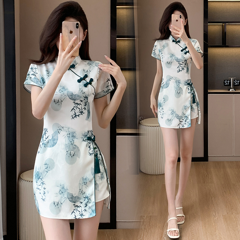 Summer temperament dress maiden shorts 2pcs set