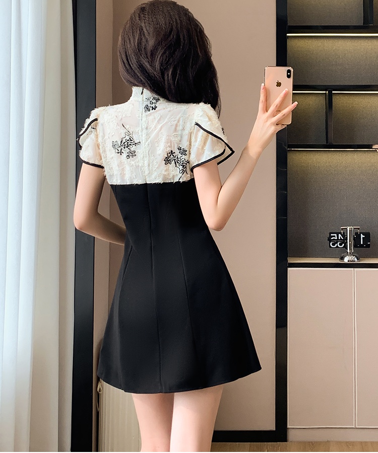 Embroidery Chinese style cheongsam temperament dress 2pcs set