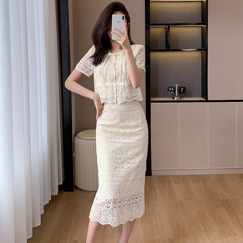 Summer temperament tops Chinese style skirt 2pcs set