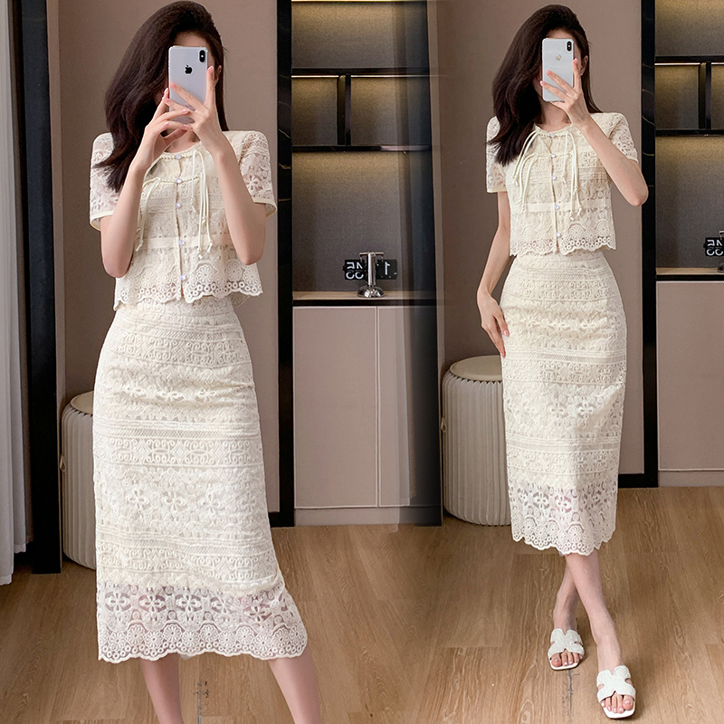 Summer temperament tops Chinese style skirt 2pcs set