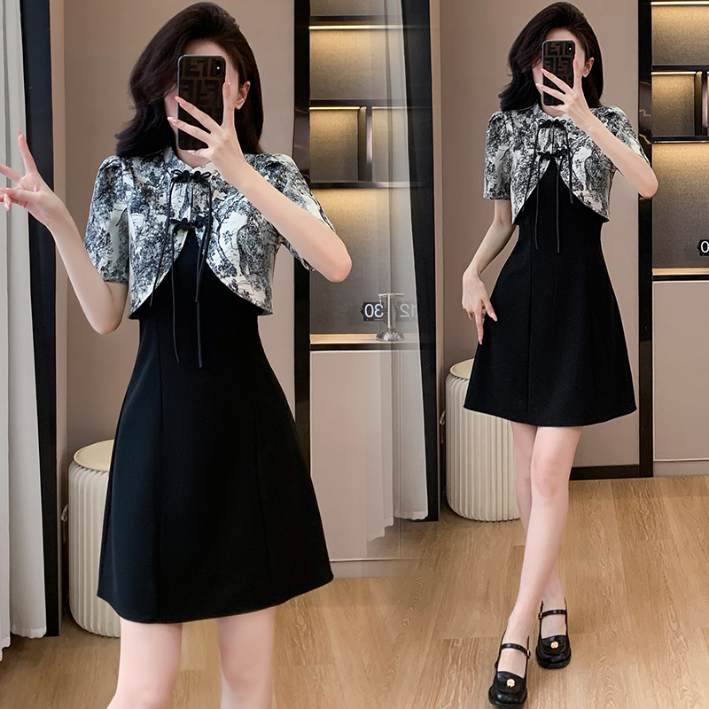 Summer sling jacket Chinese style dress 2pcs set