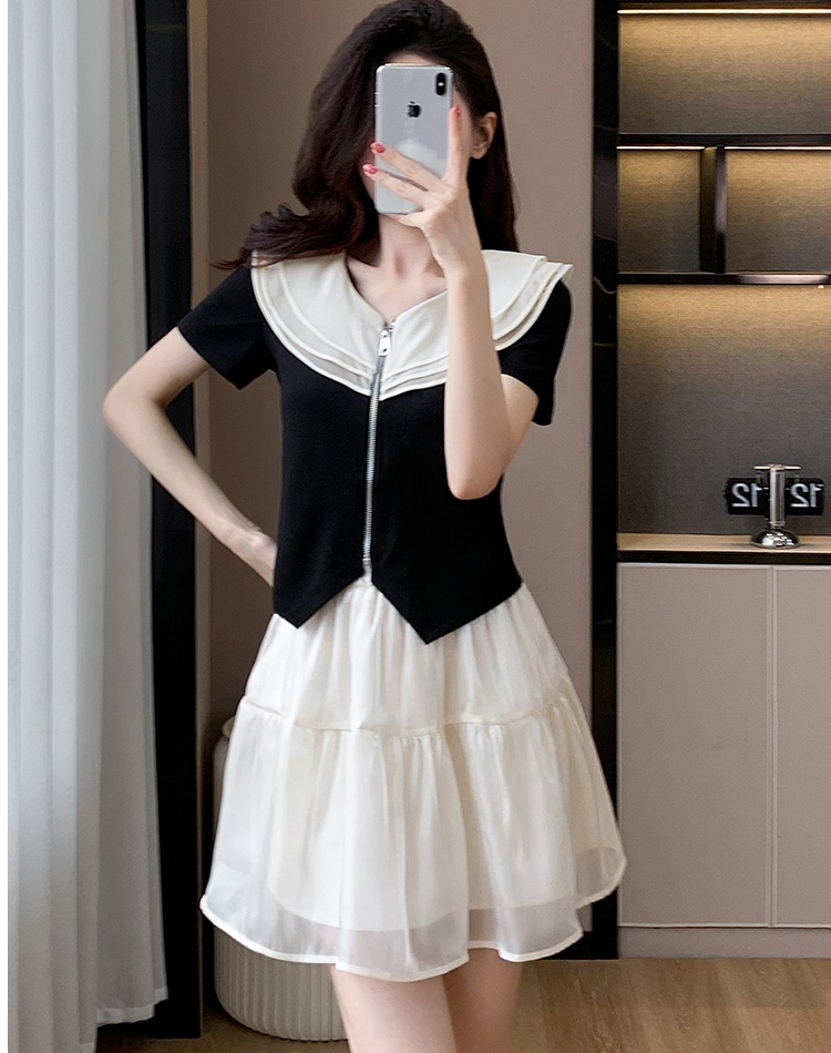 Fashion France style skirt zip tops 2pcs set