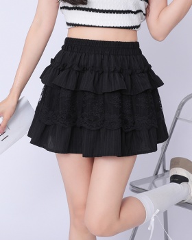 Lotus leaf edges A-line skirt sweet lace short skirt