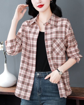 Plaid Casual long sleeve coat temperament art spring tops