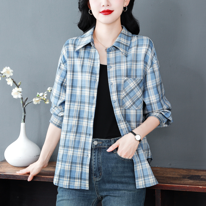 Plaid Casual long sleeve coat temperament art spring tops