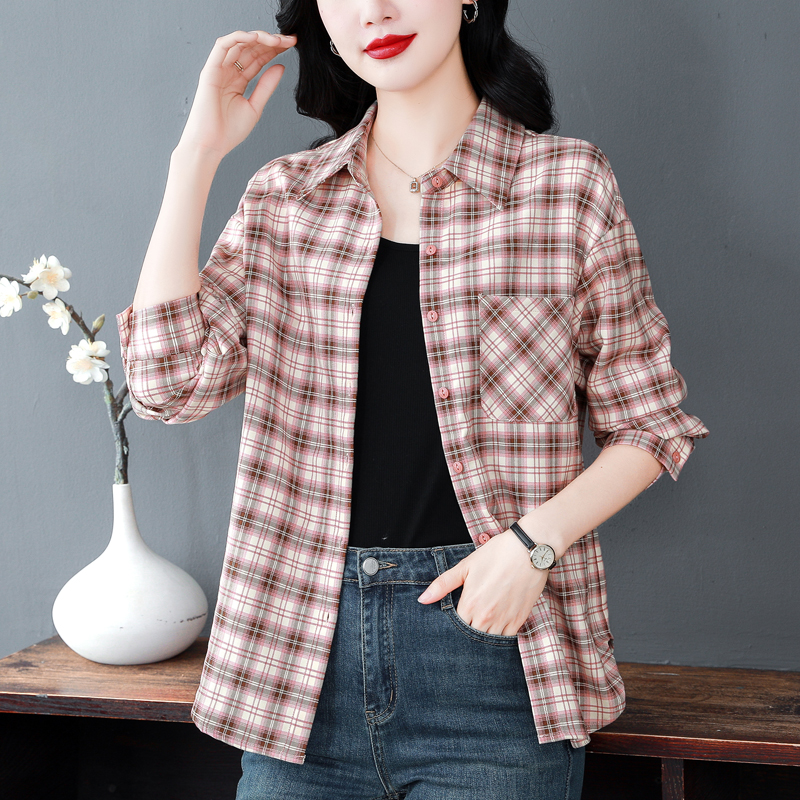 Plaid Casual long sleeve coat temperament art spring tops