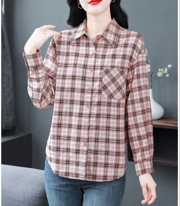 Plaid Casual long sleeve coat temperament art spring tops