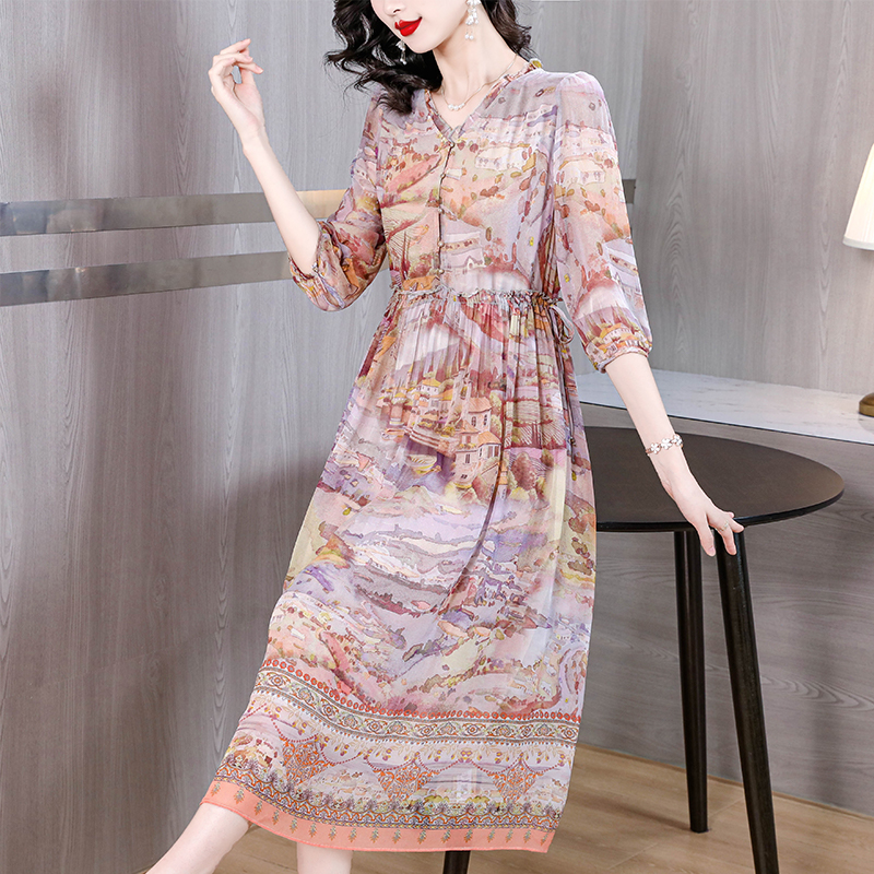 Refinement floral romantic France style dress