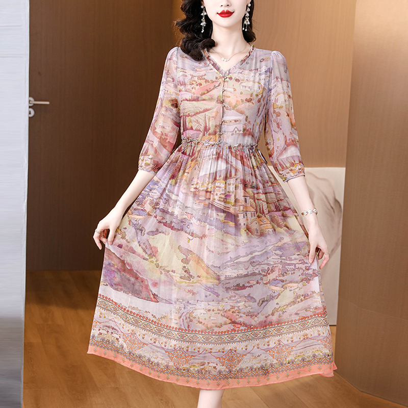 Refinement floral romantic France style dress