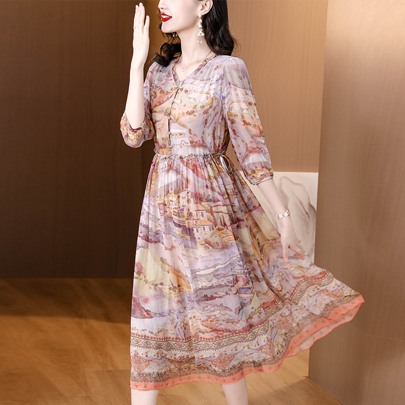 Refinement floral romantic France style dress