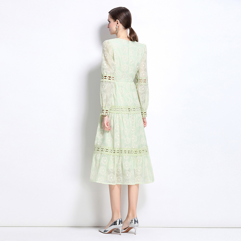 Embroidery long dress lantern sleeve formal dress