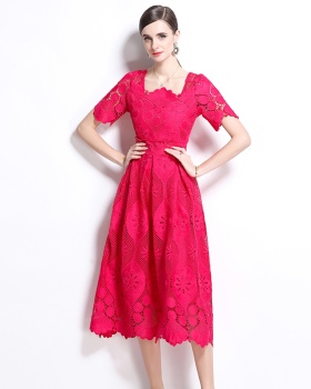 Fashion short sleeve dress France style long dress