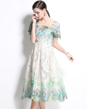 Lace hollow long short sleeve spring and summer slim dress