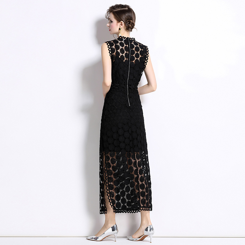 Slit France style decorous hollow banquet dress