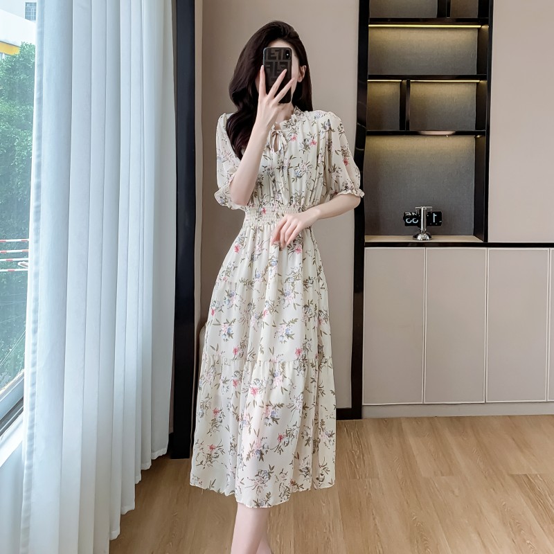 Sweet printing lotus leaf collar dress for women