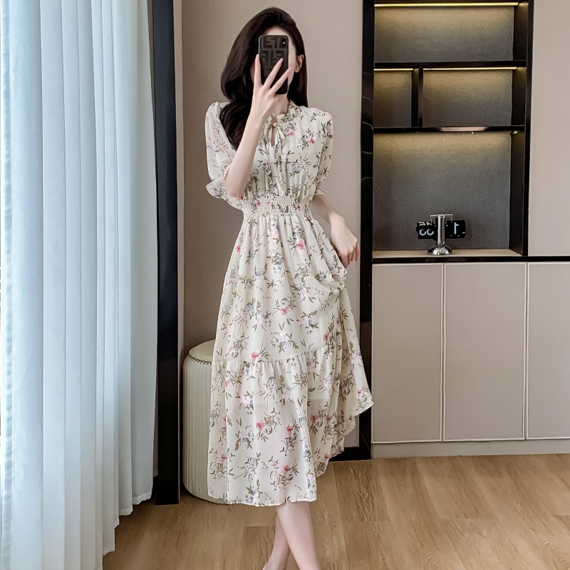 Sweet printing lotus leaf collar dress for women