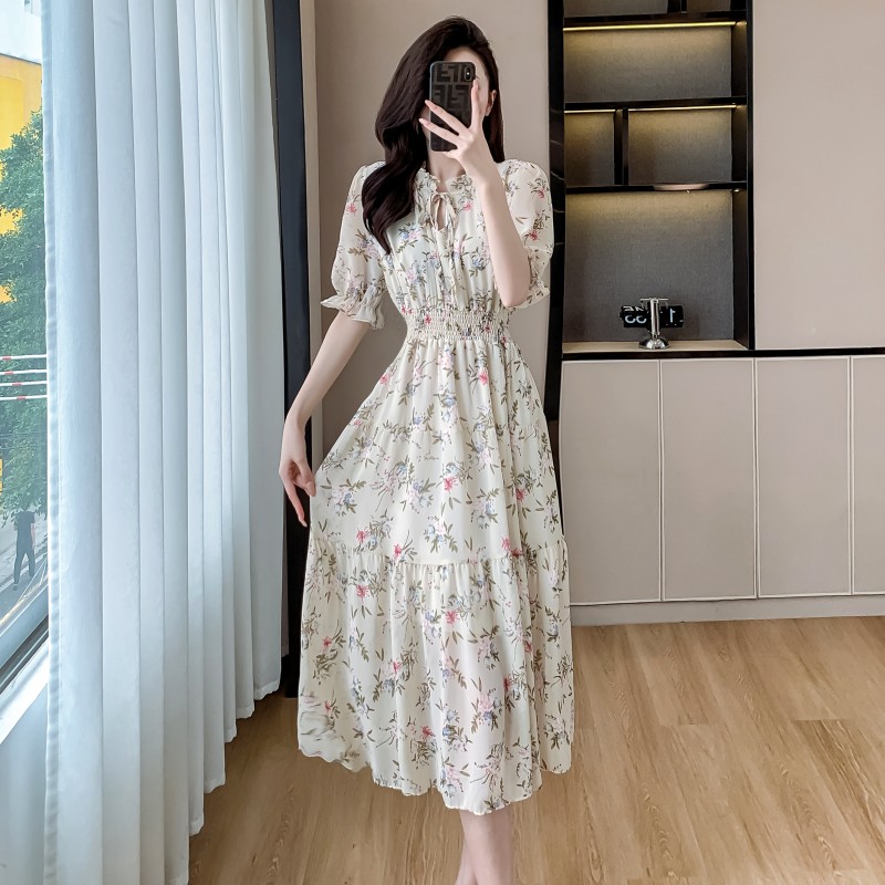 Sweet printing lotus leaf collar dress for women