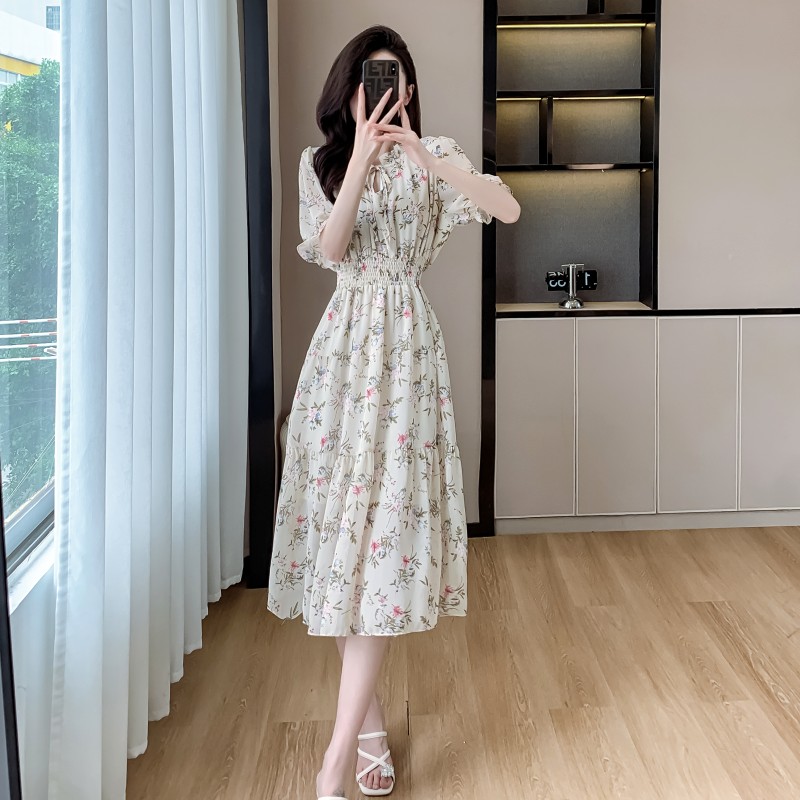 Sweet printing lotus leaf collar dress for women