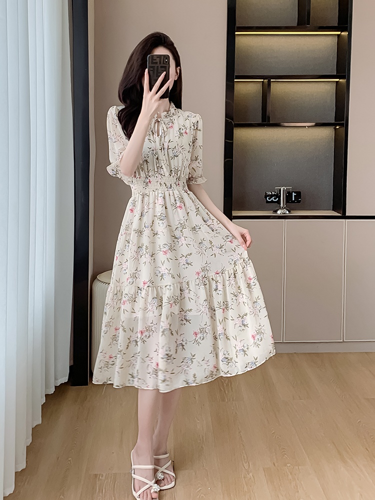 Sweet printing lotus leaf collar dress for women