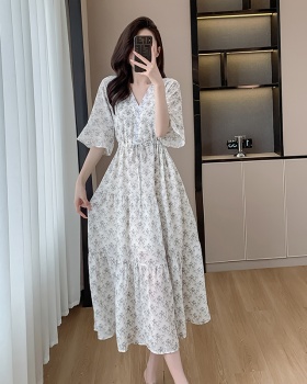 Tender trumpet sleeves chiffon floral dress for women