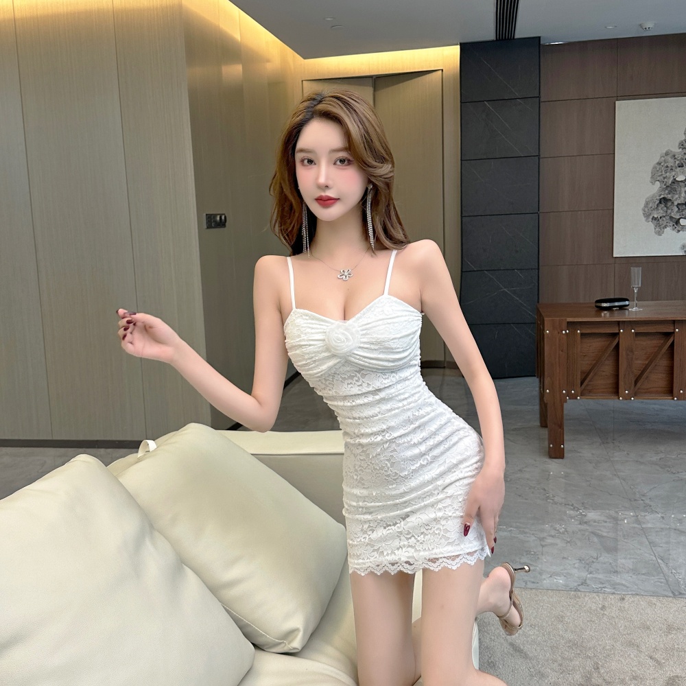 Bottoming lace package hip short sexy sling dress