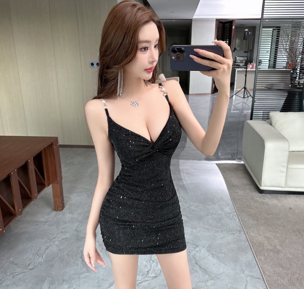 Sexy elasticity sling package hip bottoming dress