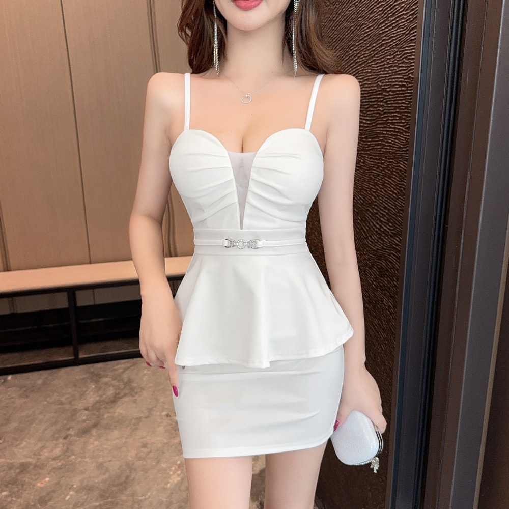 Pseudo-two sexy sling package hip dress