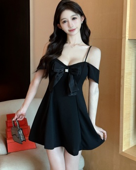 Sling sexy bow big skirt splice dress