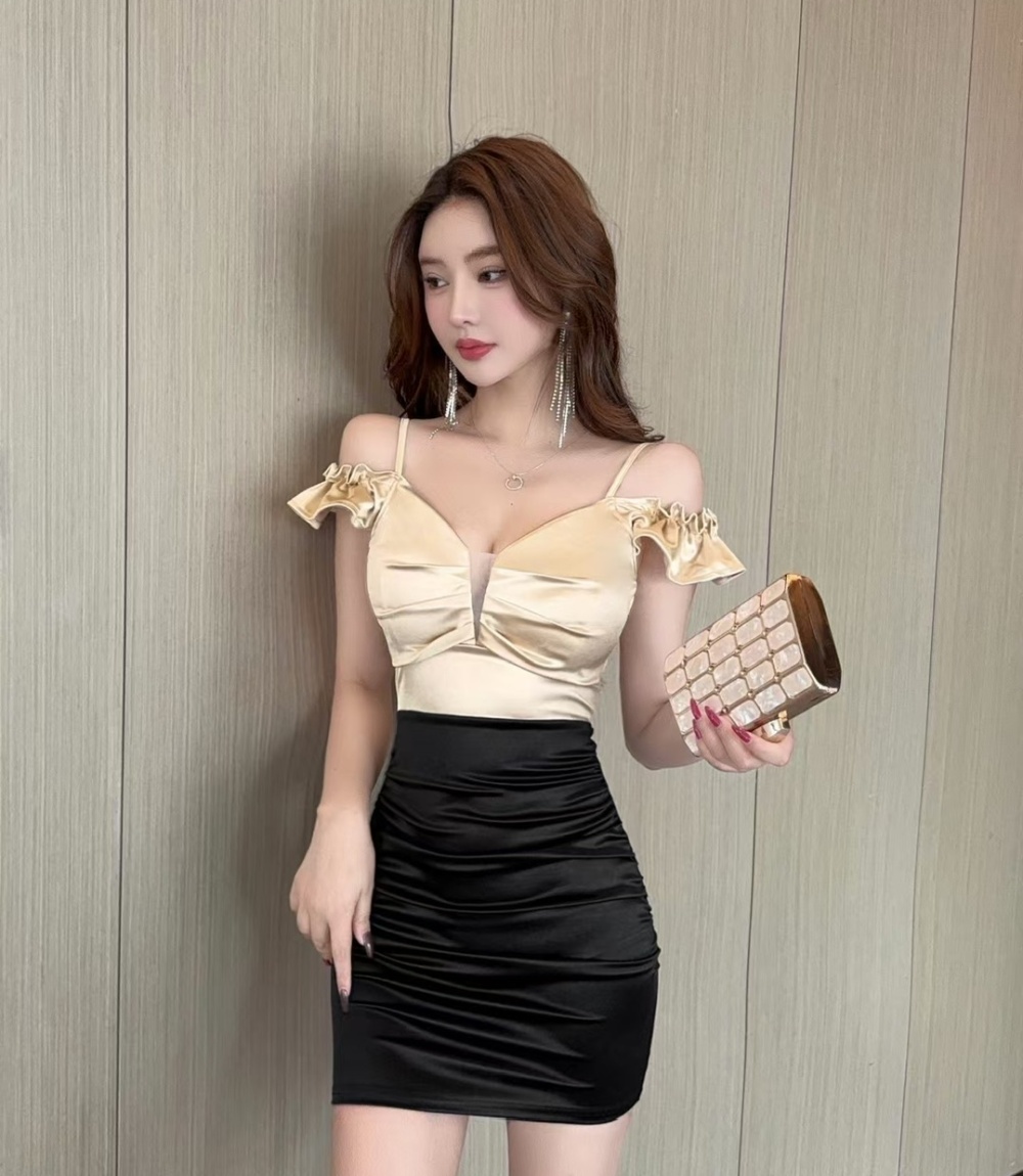 Short strapless lotus leaf edges package hip dress