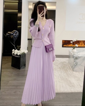 Show young Casual pleated chanelstyle skirt 2pcs set