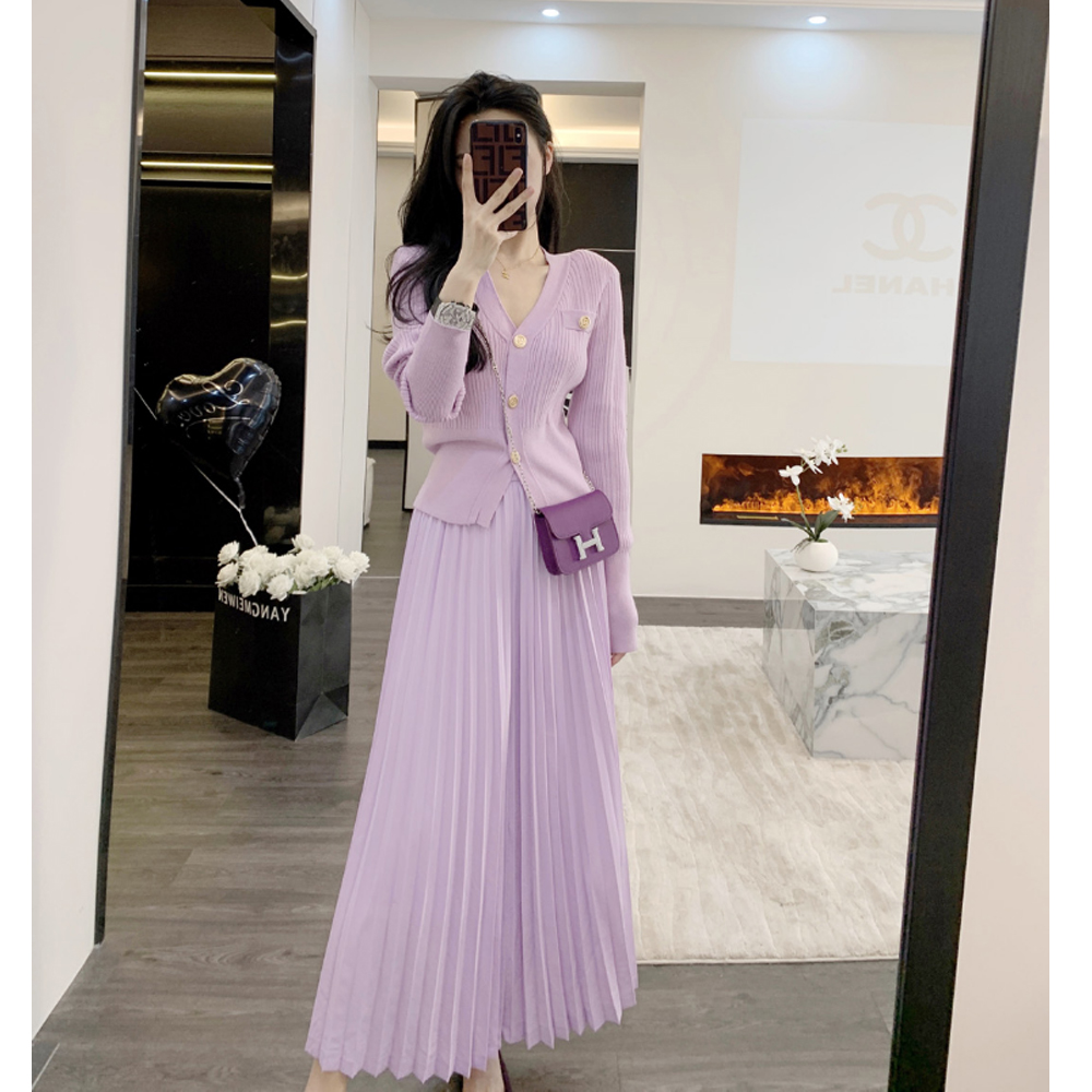 Show young Casual pleated chanelstyle skirt 2pcs set