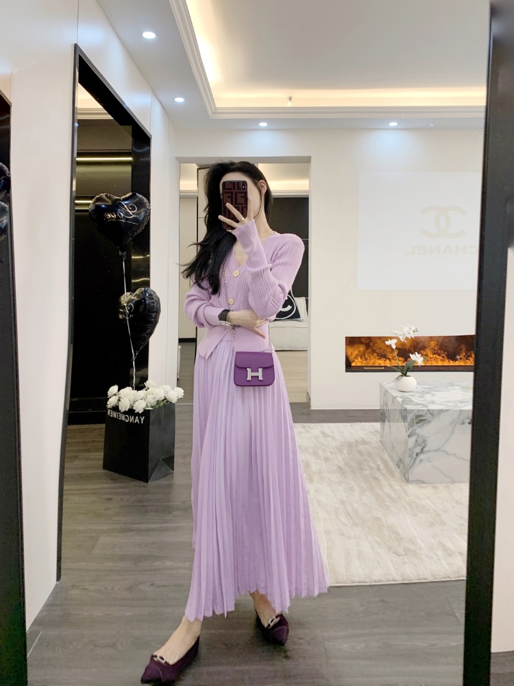 Show young Casual pleated chanelstyle skirt 2pcs set