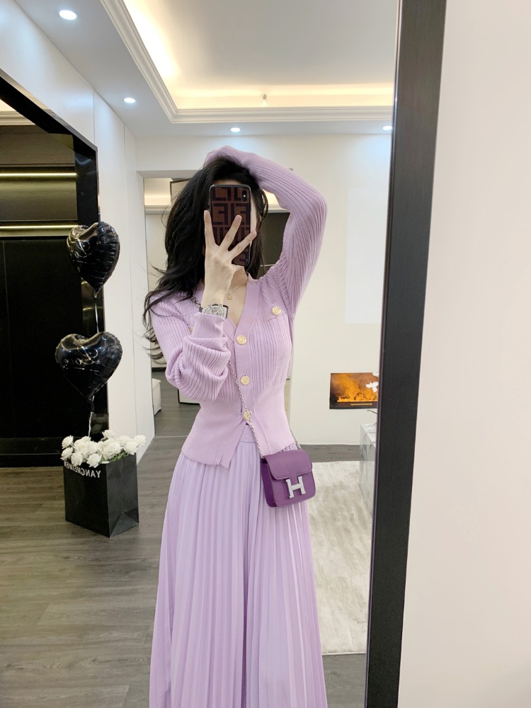 Show young Casual pleated chanelstyle skirt 2pcs set