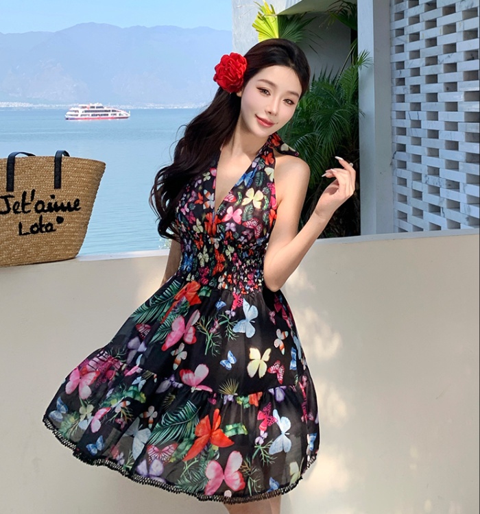 Sleeveless seaside sexy V-neck spicegirl dress