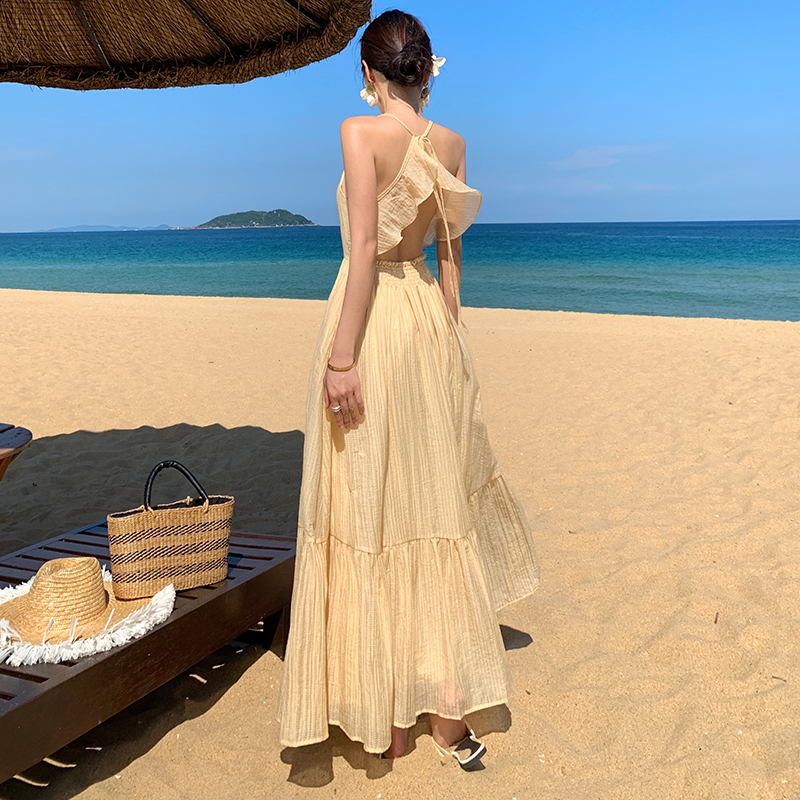 Seaside lady halter long dress beautiful vacation dress