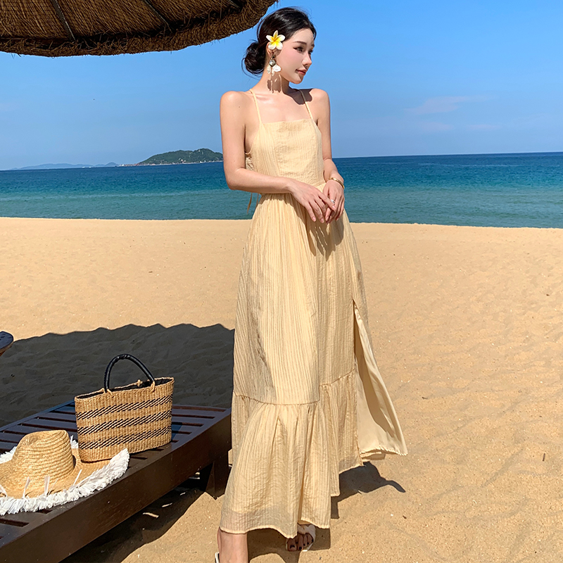 Seaside lady halter long dress beautiful vacation dress