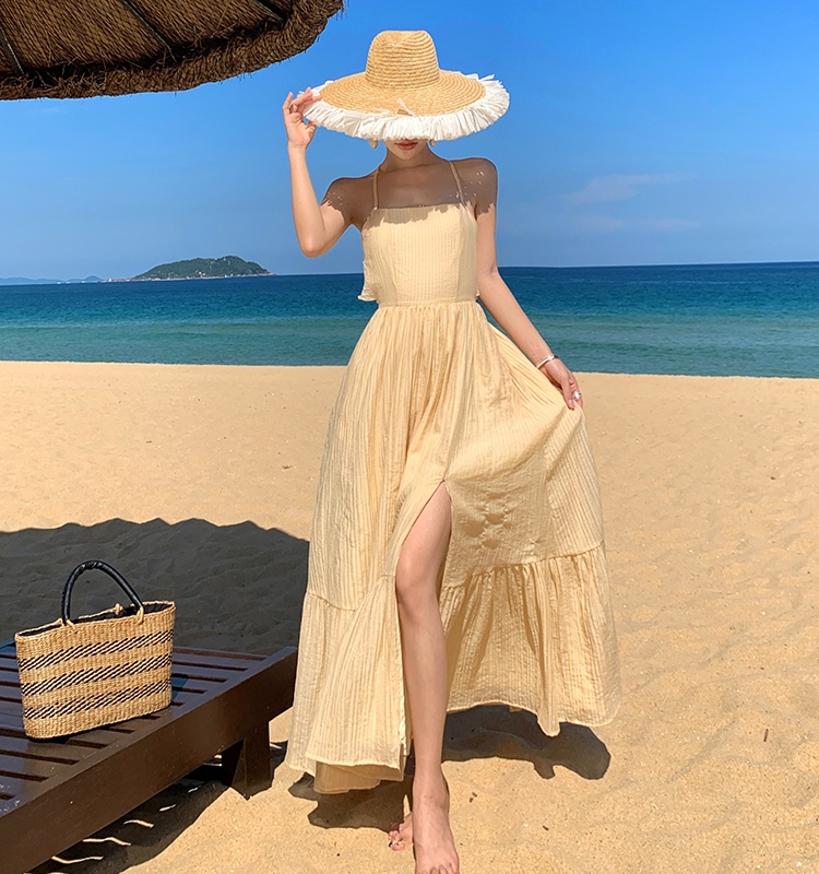 Seaside lady halter long dress beautiful vacation dress