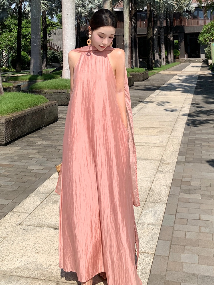 Temperament halter simple dress streamer loose long dress